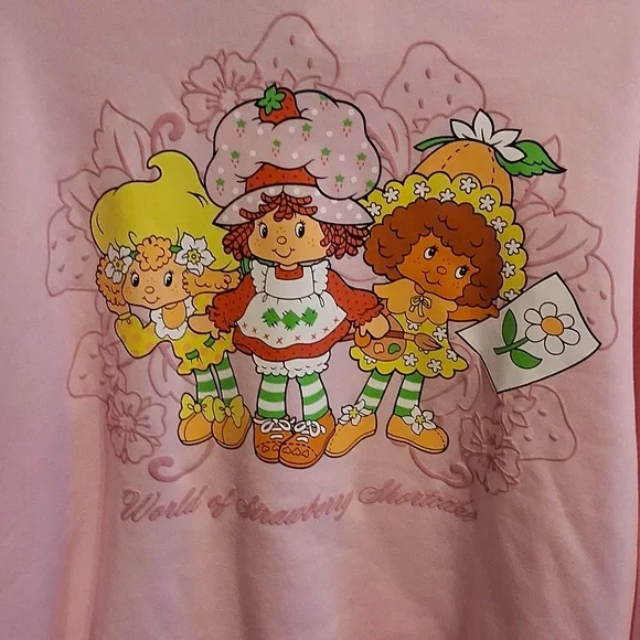 Strawberry Shortcake Theme Whimsical Pink Hoodie with Cartoon Print - Picture 4 of 4
